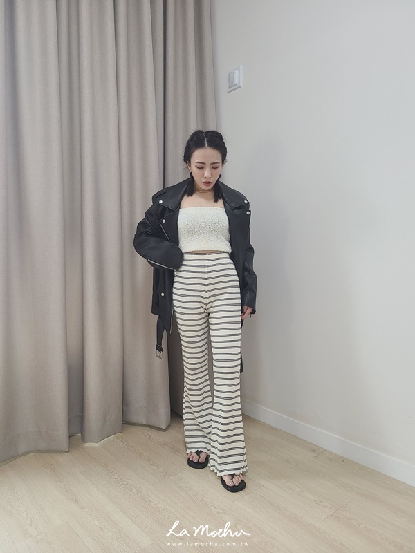 雙條紋坑條彈力喇叭褲(闆娘.花花清單)